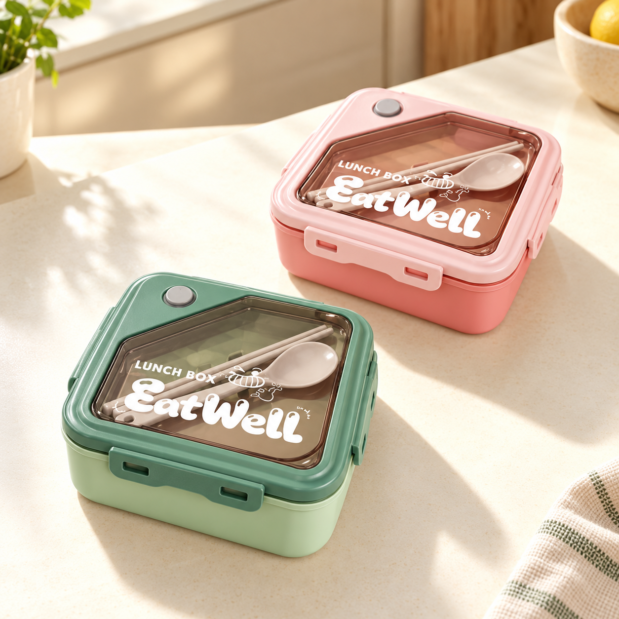 Square lunch boxes with transparent windows