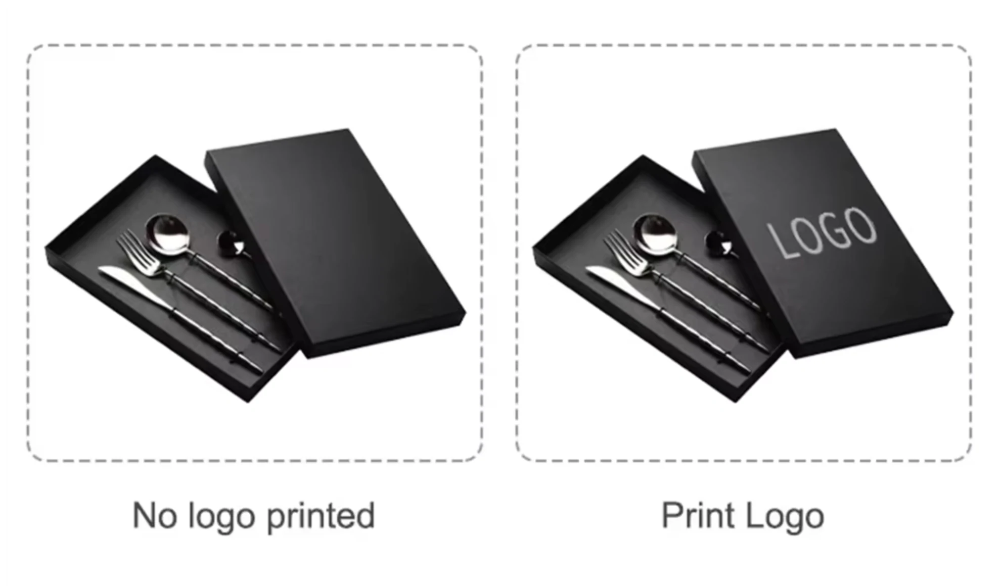 Printed logo on cutlery gift packaging